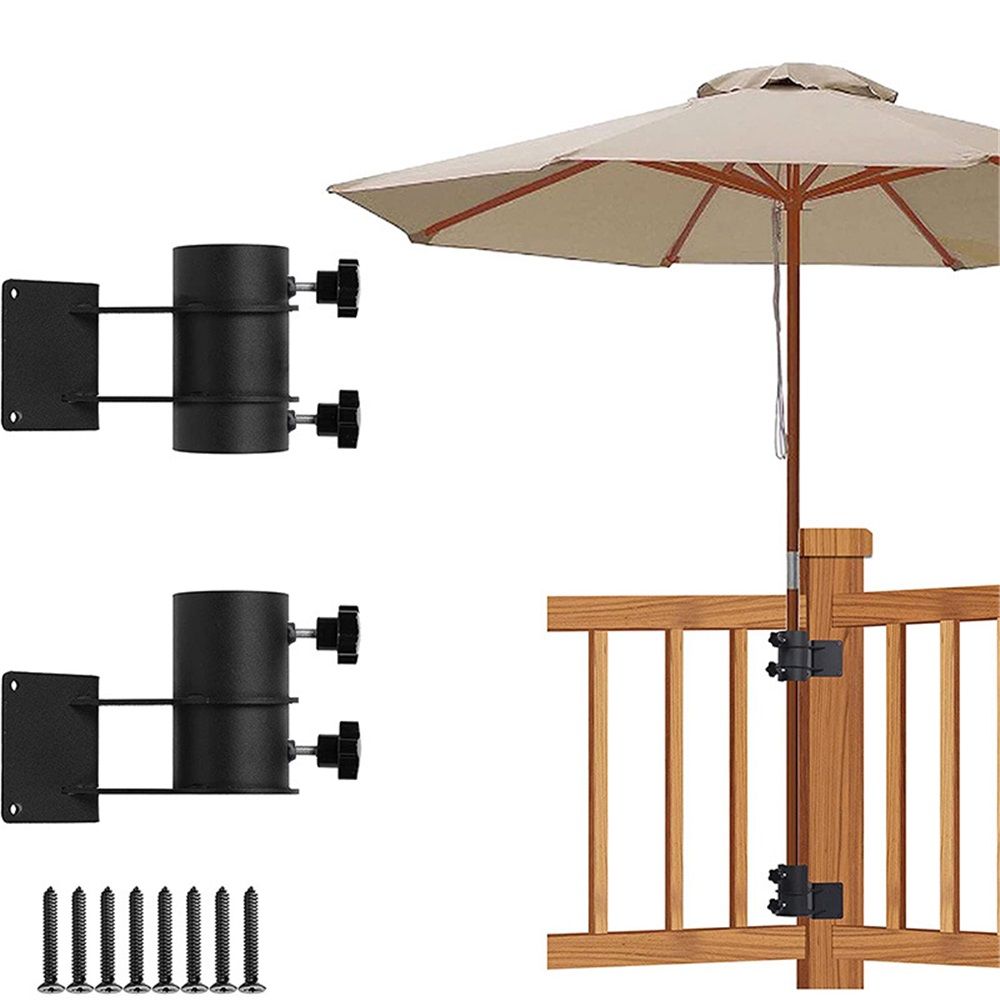 A pair Patio Umbrella Holder,Stainless Steel Offset Patio Umbrella Stand Umbrella Clamp Mount Bracket Heavy Duty for Deck Railing Corner, Mount to Deck, Fences,Balcony