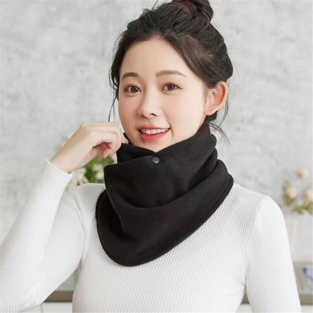 Neck Warmer Scarf for Woman Thickened Warm Neck Gaiter with Two Buttons Riding Windproof Warm Scarf（black）