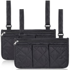 2pcs Wheelchair Armrest Accessories, Side Bags To Hang on Side With Bright Line Walker Pouches Waterproof Black Storage Fathers Mothers Day Gifts For Home (black )