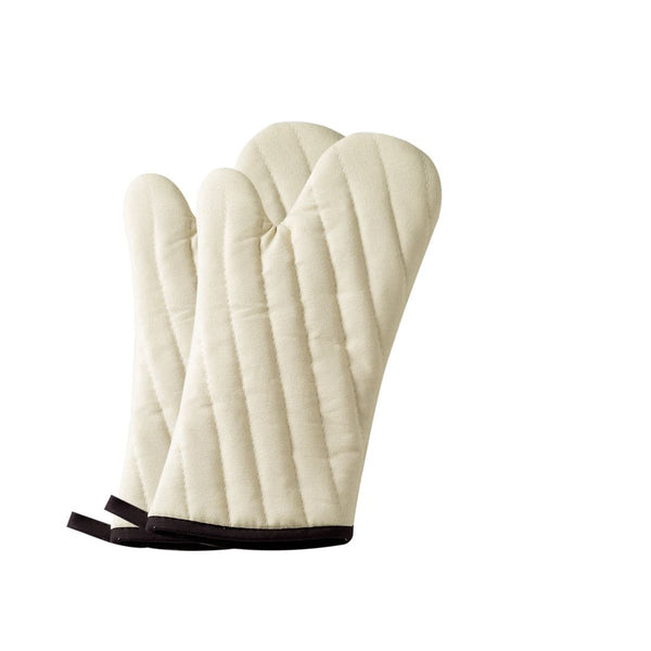 Quilted Cotton Oven Mitts for Baking (1 Pair - Beige)