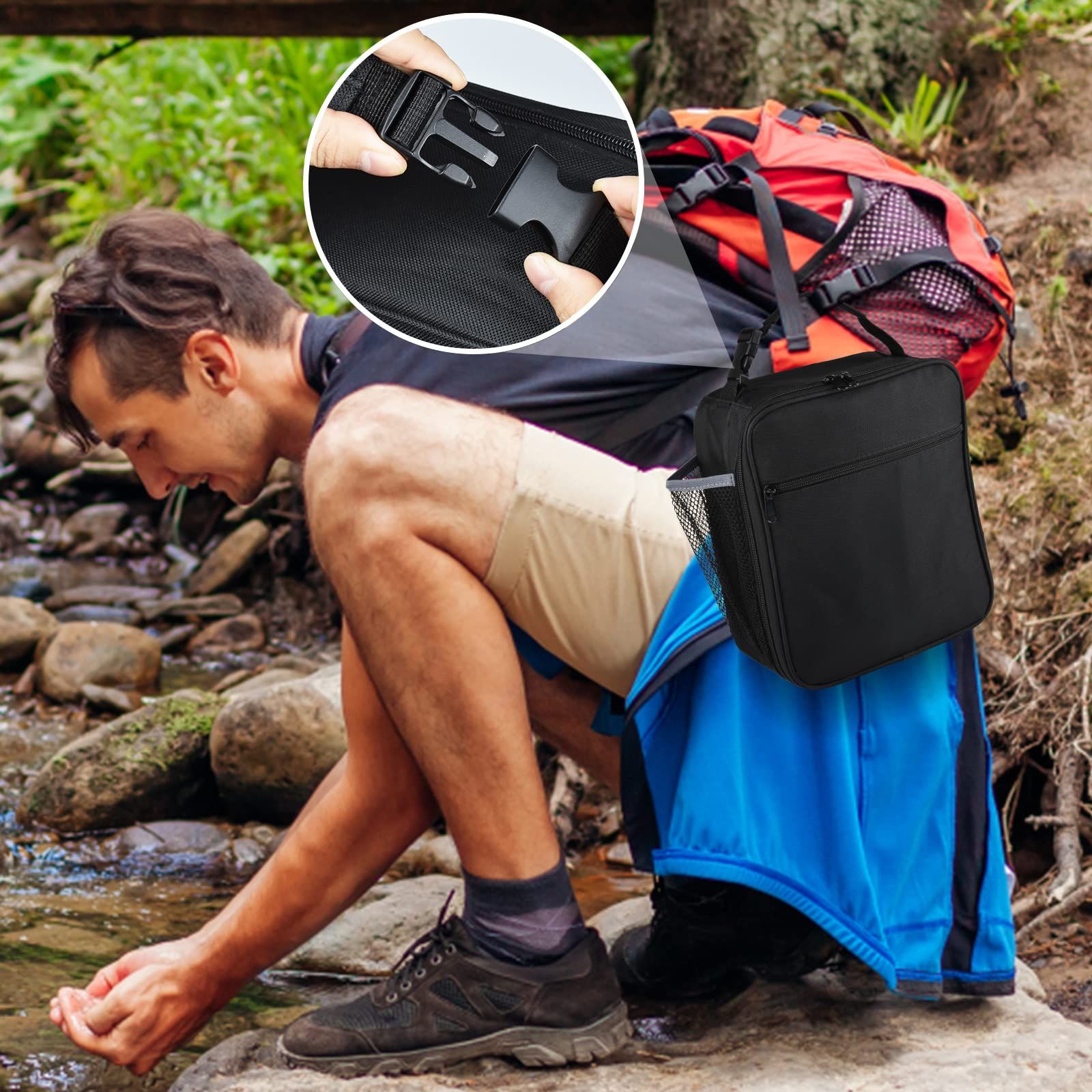 Leakproof Portable Lunch Box for Women Men Boys Girls, Large Capacity Cooler Bag with Handle and Bottle Pocket for Office School Camping Hiking Outdoor Beach Picnic (Black)