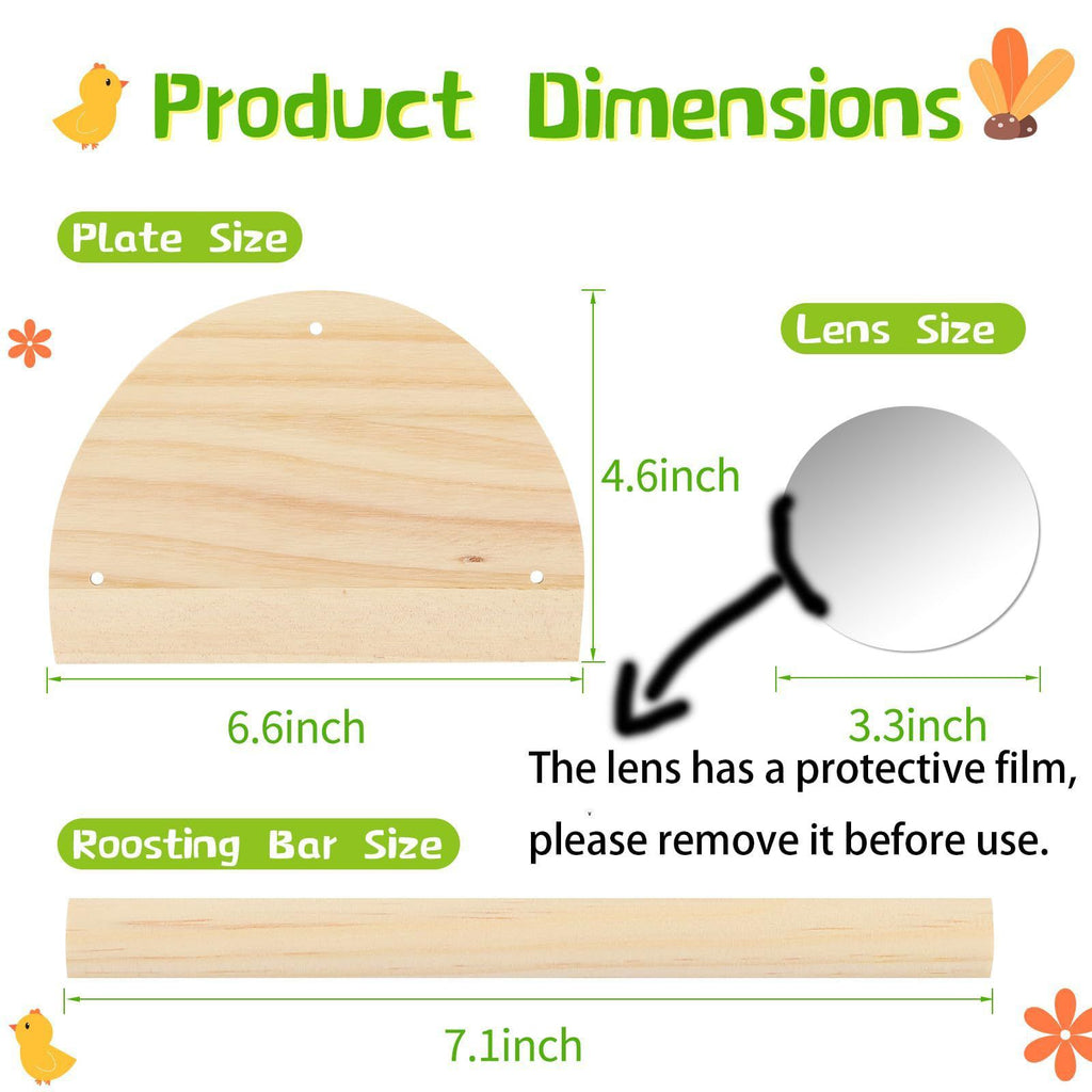 Large Wood Pine Chick Perch, Wooden Perch Chicks Toys for Coop and Brooder, Strong Chicken Jungle Gym Roosting Bar for Baby Chicks with a mirror