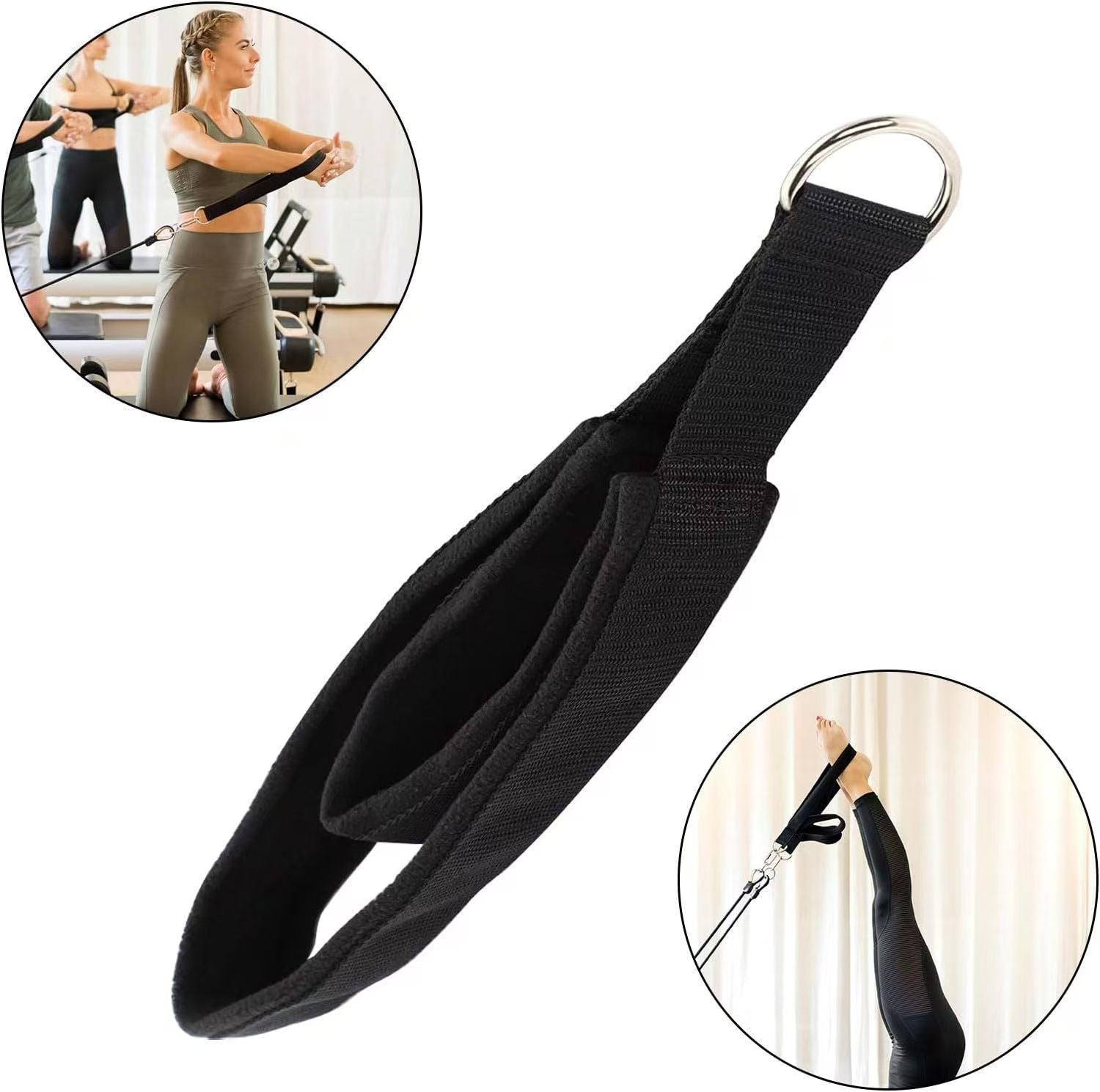 Pilates Straps - Double Loop D-Ring Straps for Reformer, Padded, Home Gym Workout 1 Pair Pilates Double Loop Straps for Reformer Fitness D-Ring Straps Handle,