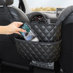 Car Handbag Holder Between Seat Durable Leather Seat Back Organizer Pet & Kids Driver Storage Netting Pouch Driver Storage Netting Pouch (Upgraded Black B)