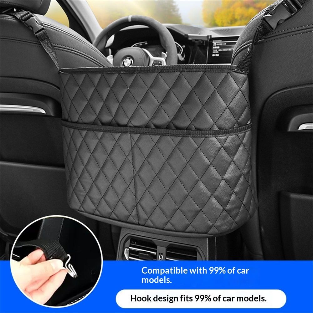 Car Handbag Holder Between Seat Durable Leather Seat Back Organizer Pet & Kids Driver Storage Netting Pouch Driver Storage Netting Pouch (Upgraded Black B)