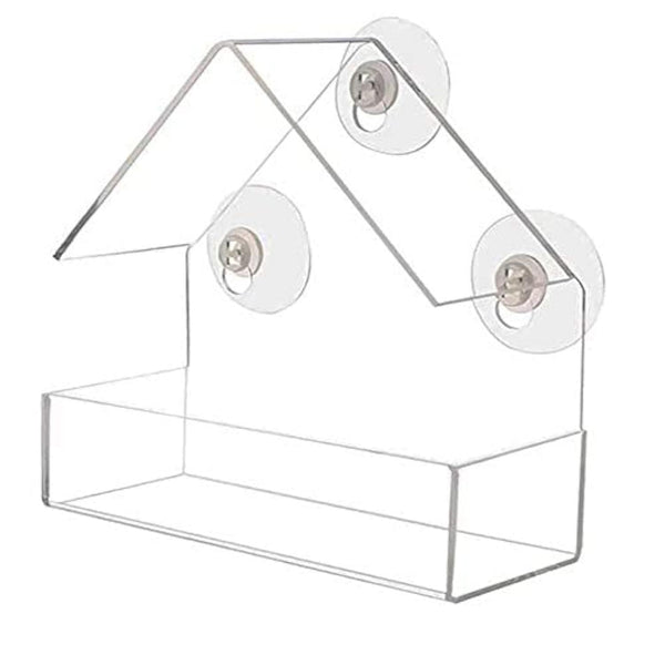 Ochine Window Bird House with Strong Suction Cup Wooden Birdhouse Clear Window Bird Feeder Outdoor Birds Nest Cage Outside Wild Easy Hanging Removable Tray with Holes