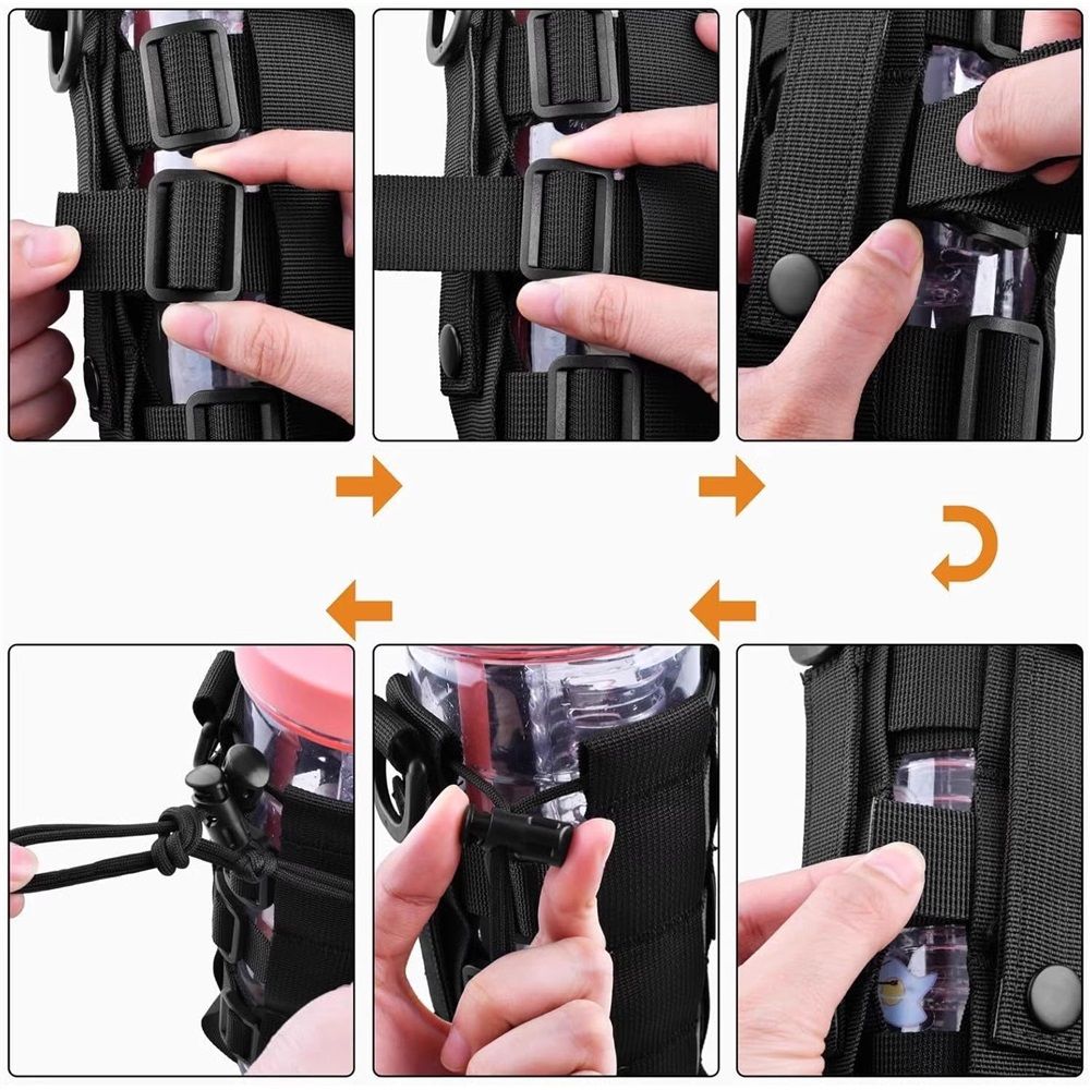 2 pack Water Bottle Pouch for Systems, Adjustable Outdoor Sports Kettle Carrier Holder, Backpack Attachment Pouches (black)