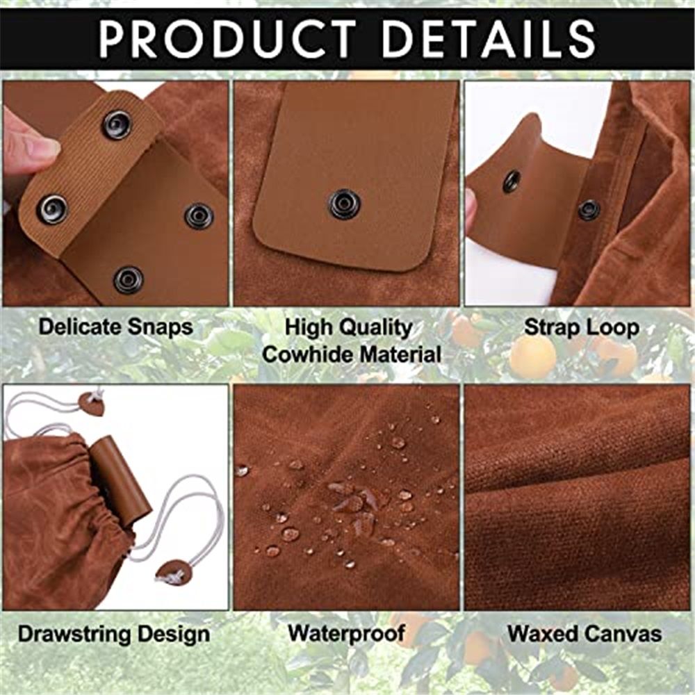 2 pack Foraging Bag, Outdoor Picking Fruit Bags, Waxed Canvas Foraging Pouch, Foldable Leather Belt Pouch with Drawstring Multi-Purpose Picking Bag for Camping, Shells, Treasures, Travel, Hiking