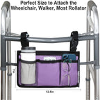 Wheelchair Side Bag, Armrest Storage Pouch with Cup Holder Use of Waterproof Fabric, for Most Wheelchairs, Walkers or Rollators (Purple)