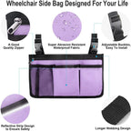 Wheelchair Side Bag, Armrest Storage Pouch with Cup Holder Use of Waterproof Fabric, for Most Wheelchairs, Walkers or Rollators (Purple)