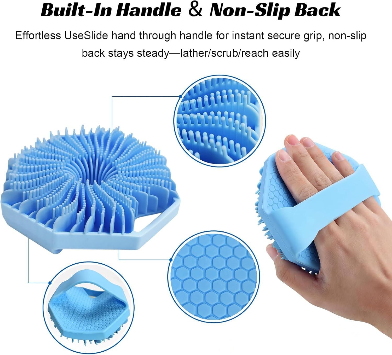 Antimicrobial Silicone Body Scrubber, Exfoliating Body Scrubber for Sensitive Skin, Eco Friendly Shower Scrubber for Body, Silicone Body Brush for Showering, Blue