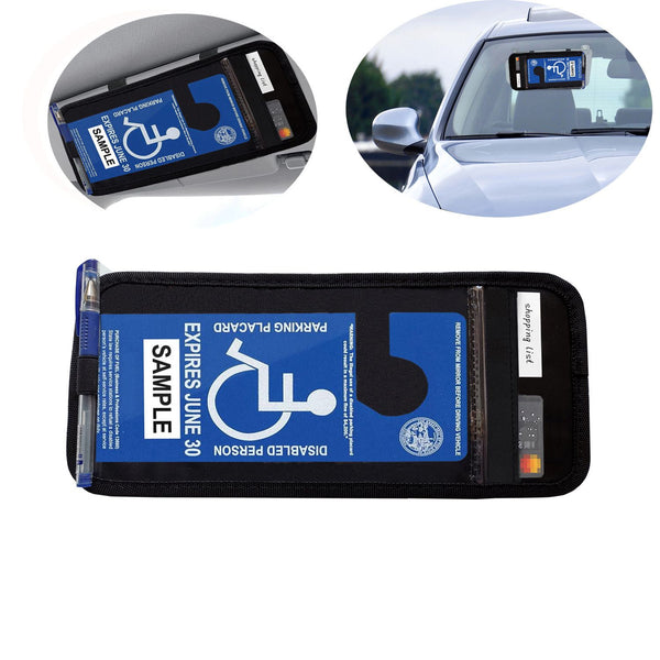 3Pcs Handicap Placard Holder with Pockets for Automobiles - Black
