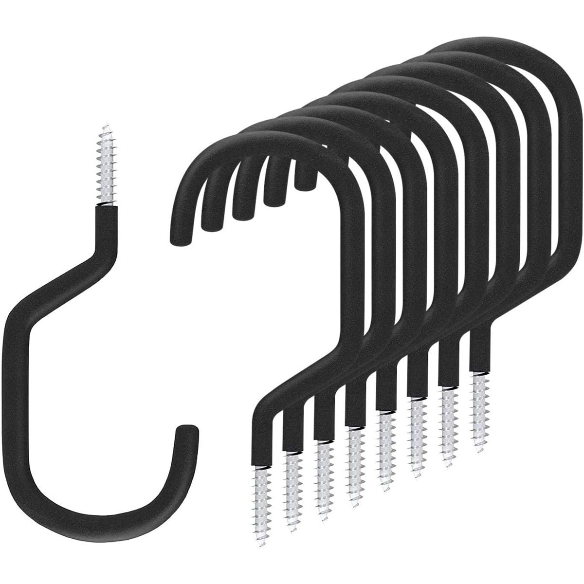 8 Pack Bike Hanger Storage Hook Rack, Rubber Coated Heavy Duty Large Screw in Ceiling Hooks for Garage Wall and Ceiling Bicycle Storage, Utility Tool Hanger (Black)