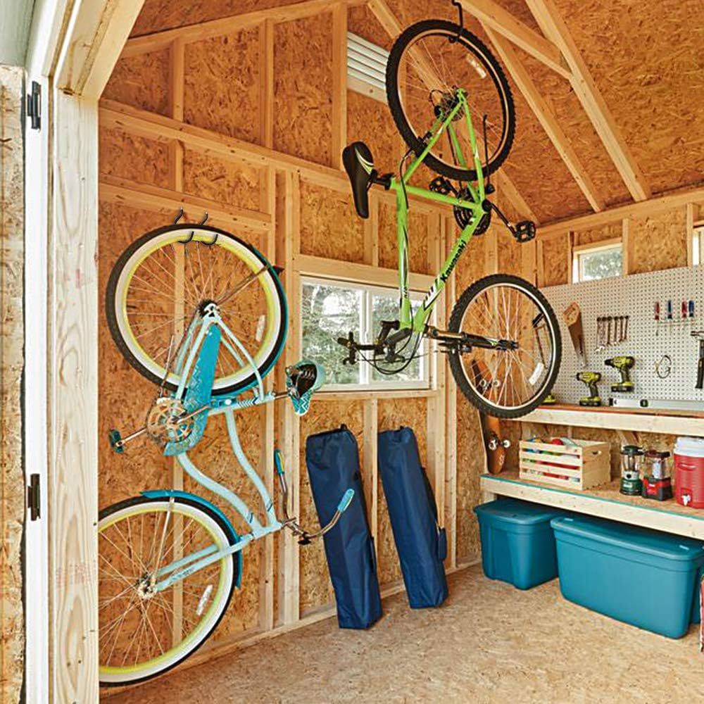 8 Pack Bike Hanger Storage Hook Rack, Rubber Coated Heavy Duty Large Screw in Ceiling Hooks for Garage Wall and Ceiling Bicycle Storage, Utility Tool Hanger (Black)