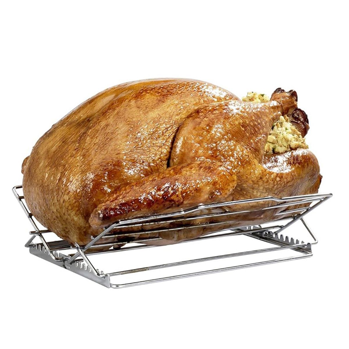 Adjustable Roast Rack Nickel-plated, 11 inches, Silver Adjustable Turkey Roasting Rack, Poultry Rack for Smokers and Grills, Chicken Roasting Rack,
