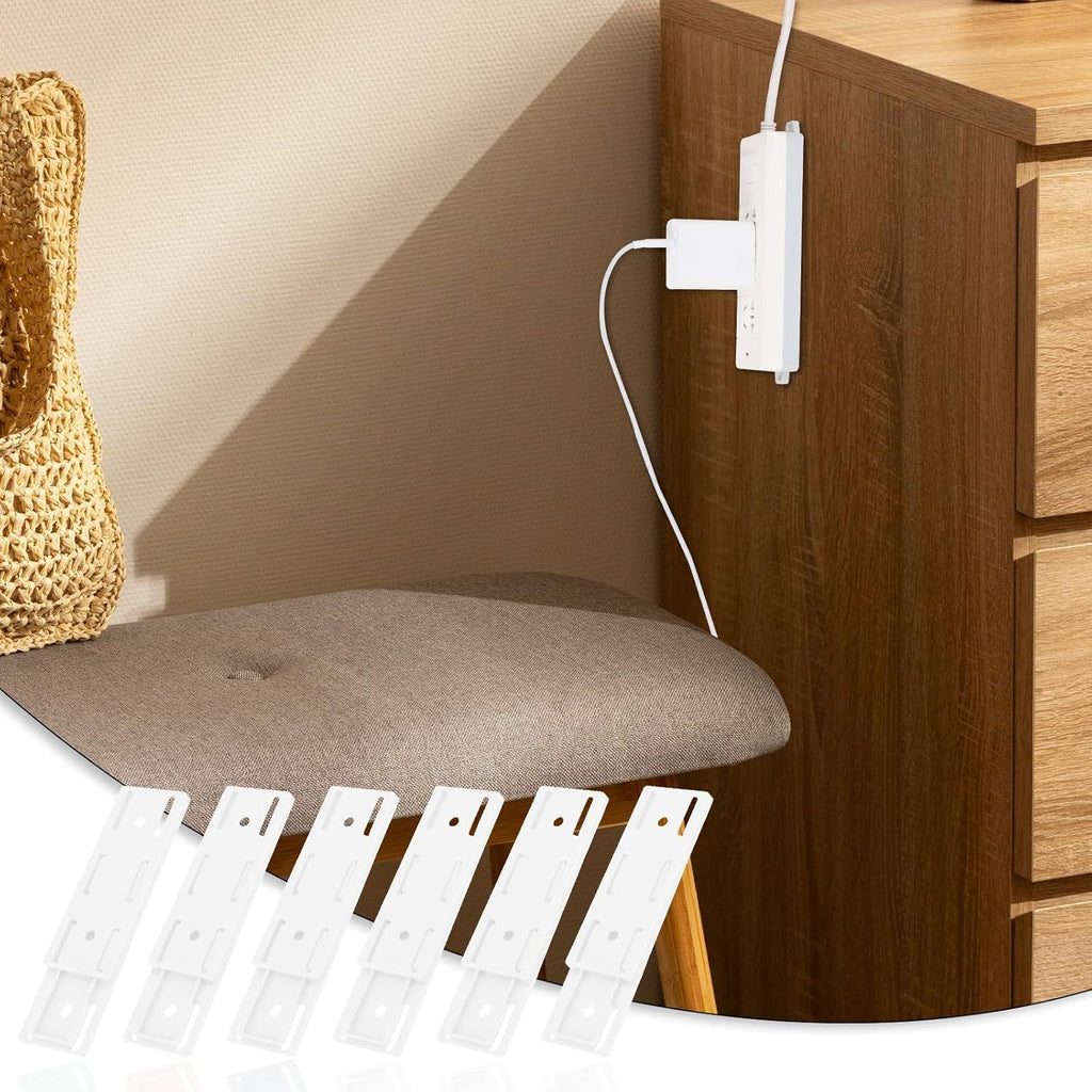 24 Pack Self Adhesive Power Strip Holder, Power Strip Holder Desktop Mobile Punch Free Socket Holder, Desktop Socket Fixer for Kitchen Home Office and Cable Management(White)