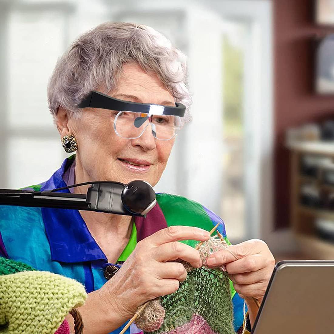 Rechargeable Magnifying Glasses with Light, Hands-Free Headset for Jewelers, Eyelash Extensions, Watch Repair, Cross Stitch, and Close Work
