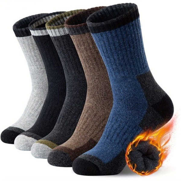 Wool Hiking Socks for Men - 5 Pairs Thick, Warm, Thermal Winter Crew Socks for Cold Weather Thick Cushion Moisture Wicking Crew Boot Socks