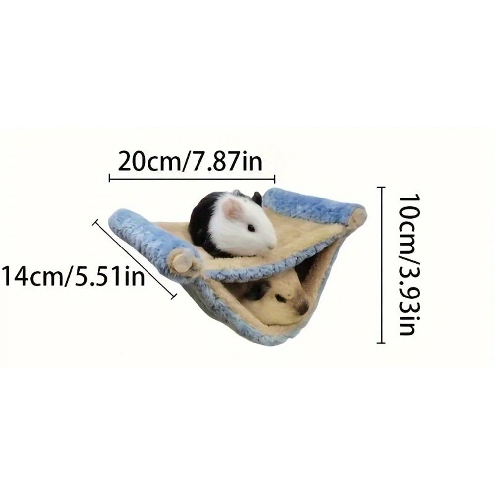 Winter  Rat Hammock, Double Layer Hanging Birds Nest Bed with Warm Fleece, Bird Cage Stand Perch, Hideaway Cave Tent, Sleep Bed Cage Accessories for Rat, Guinea Pig, Chinchilla (Blue S)