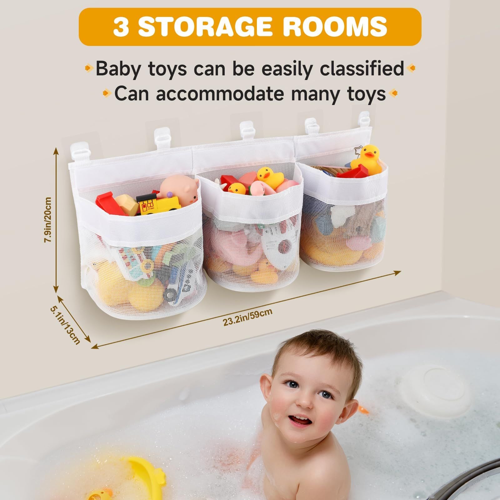 2pcs Bath Tub Toy Storage Organizer, Bathtub Toys Storage, Baby Bath Toy Organizer for Tub, Kids Toy Net Storage, Shower Basket Accessories Bath Toys Holder for Tub (White)