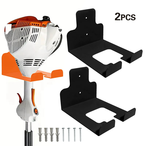 2 Pack Wall Mounted Garage and Garden Power Tool Organizer Rack - Black