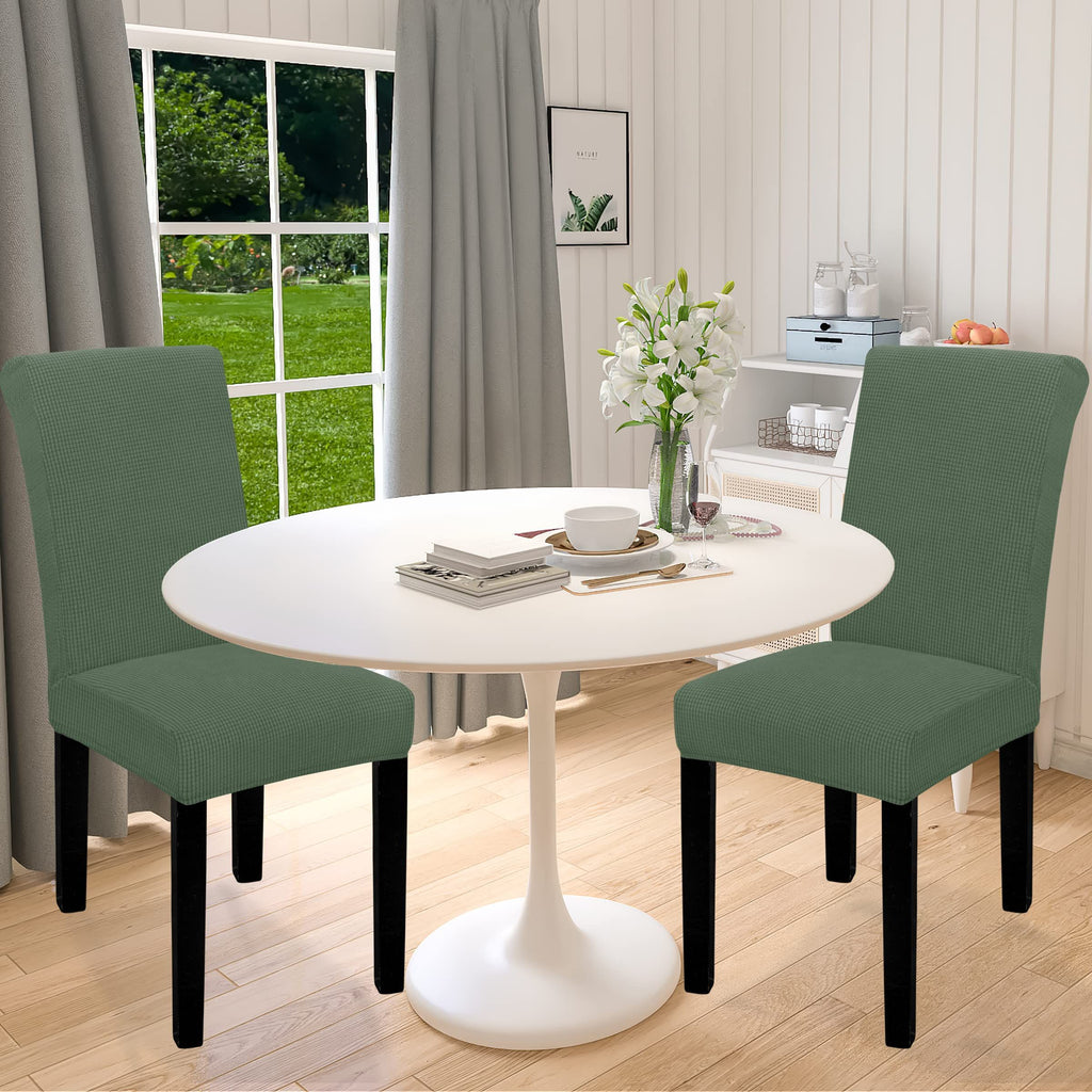 Waterproof Dining Room Chair Cover Set of 2, Stretch Jacquard  Chair Slipcover Removable Washable Chair Protector for Home, Restaurant, Banquet (Pea Green)