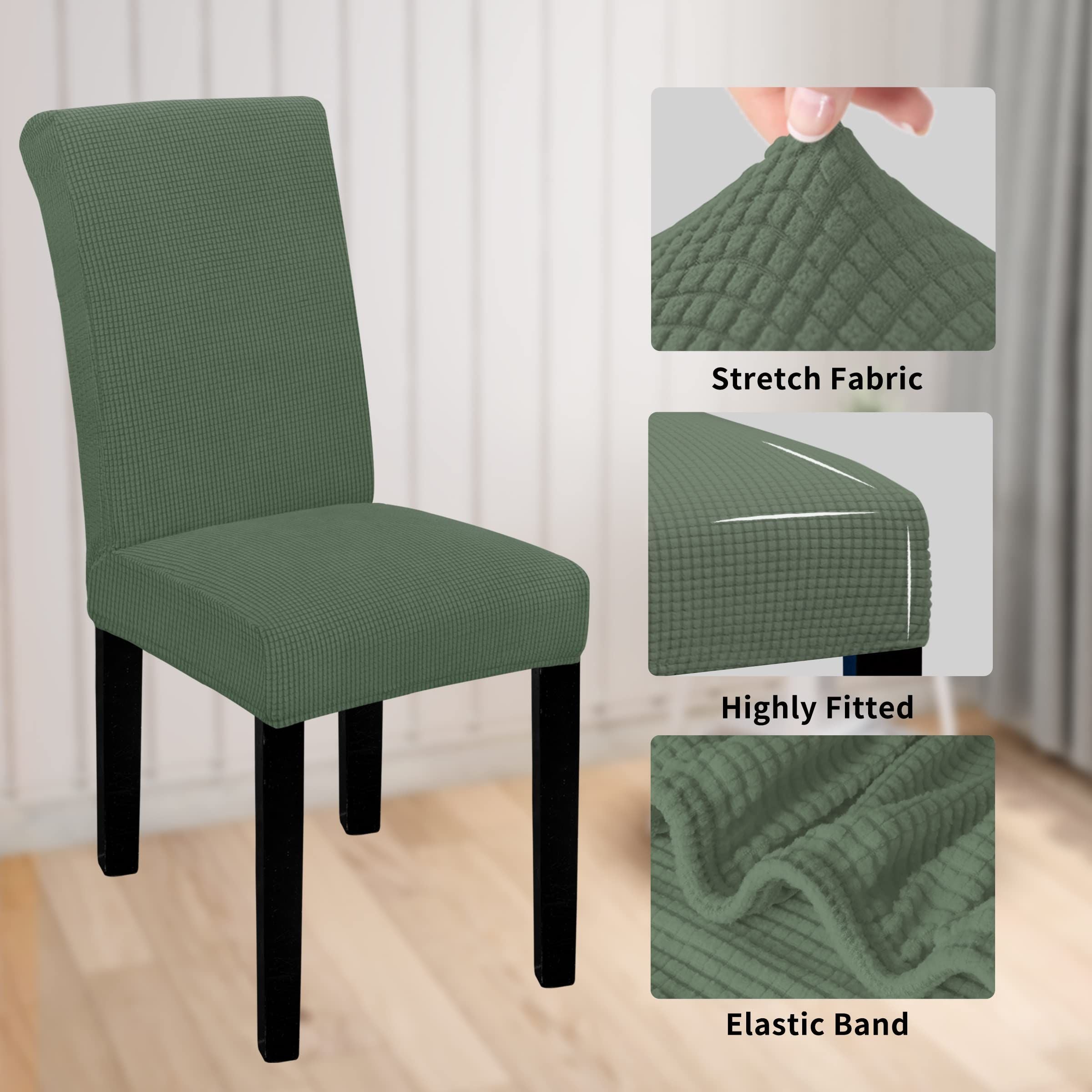 Waterproof Dining Room Chair Cover Set of 2, Stretch Jacquard  Chair Slipcover Removable Washable Chair Protector for Home, Restaurant, Banquet (Pea Green)