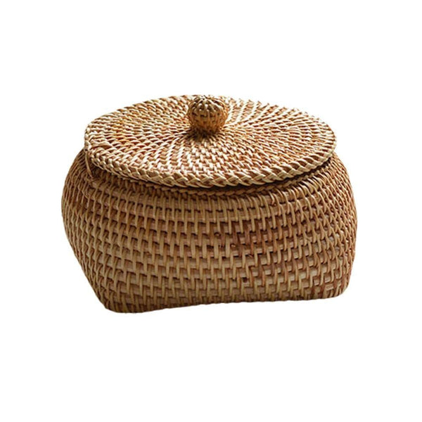 Ordinary rural rattan covered storage box, multi-purpose willow tray, square, handmade, Bohemian style