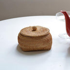 Ordinary rural rattan covered storage box, multi-purpose willow tray, square, handmade, Bohemian style