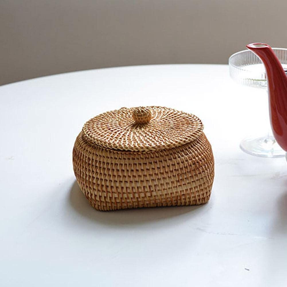 Ordinary rural rattan covered storage box, multi-purpose willow tray, square, handmade, Bohemian style