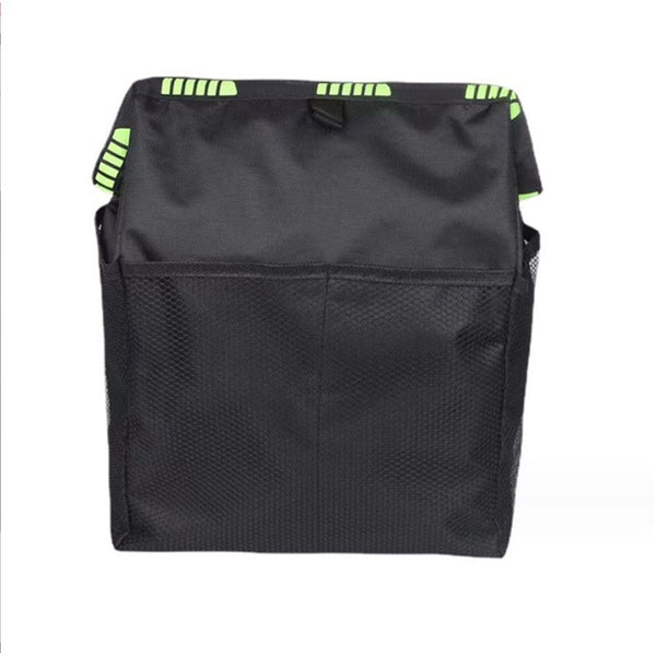 2pcs Leakproof Hanging Car Trash Can with Storage Pockets - Black printed Green Ribbon
