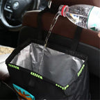 2pcs Hanging Car Trash Can with Storage Pockets, Waterproof Leakproof Oxford Auto Garbage Bag, Multi-Use Organizer for Outdoor Traveling,Home (Black printed green ribbon)