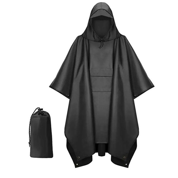 Hooded Rain Poncho for Adult with Pocket, Waterproof Lightweight Unisex Raincoat for Hiking Camping Emergency（black）