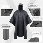 Hooded Rain Poncho for Adult with Pocket, Waterproof Lightweight Unisex Raincoat for Hiking Camping Emergency（black）