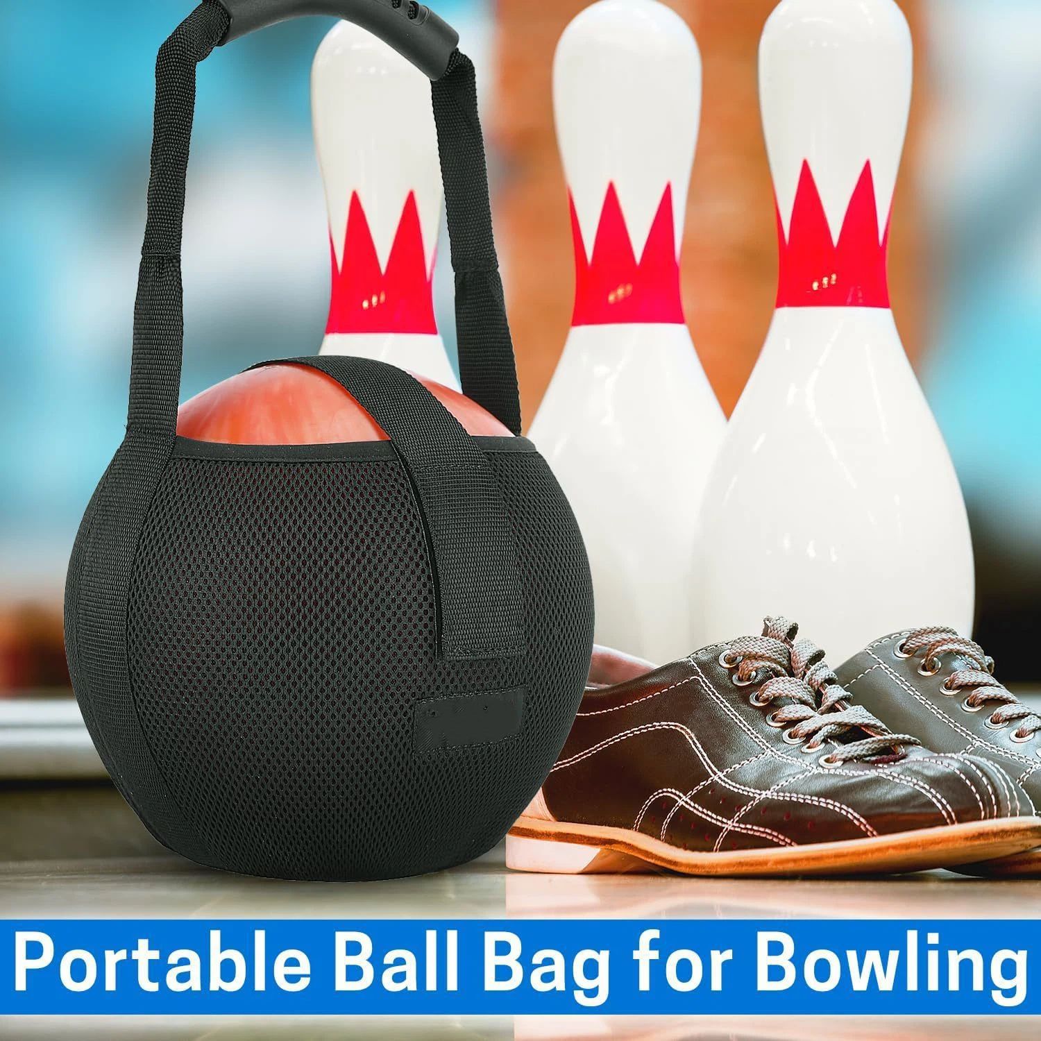 Bowling Mesh Bag, Single Bowling Ball Carrier with Reinforced  Handle, Black,  (excluding bowling)