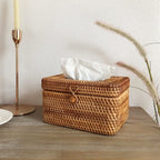 Rectangle Tissue Box Cover, Woven Tissue Box Holder with Lid, Wicker Tissue Holder for Bathroom Toilet Living Room Bedroom Table Desk Home Office Car, Coffee
