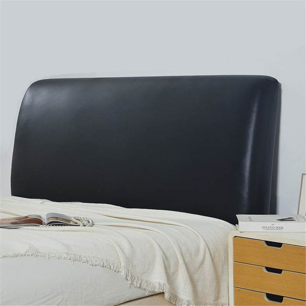 Waterproof PU Leather Stretch Bed Headboard Cover Wipeable Headboard Slipcover Dustproof Bed Head Cover for Bedroom (Black,180CM*70CM)