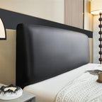 Waterproof PU Leather Stretch Bed Headboard Cover Wipeable Headboard Slipcover Dustproof Bed Head Cover for Bedroom (Black,180CM*70CM)
