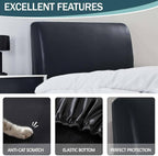 Waterproof PU Leather Stretch Bed Headboard Cover Wipeable Headboard Slipcover Dustproof Bed Head Cover for Bedroom (Black,180CM*70CM)