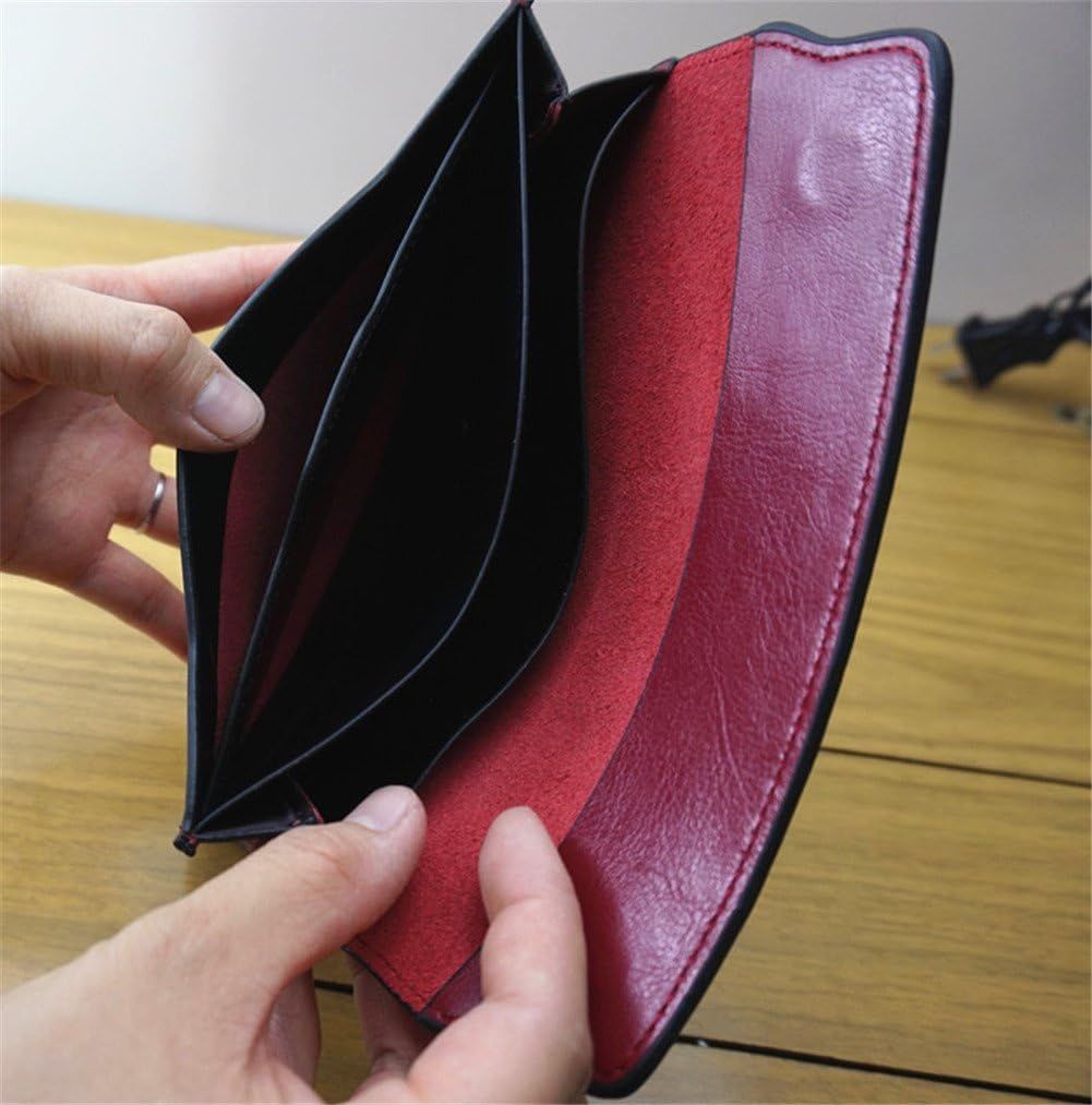 Women's Genuine Real Leather Slim Envelope Wallet with Detached Card Holder with Magnetic Closure, Phone Holder Clutch (Wine Red)