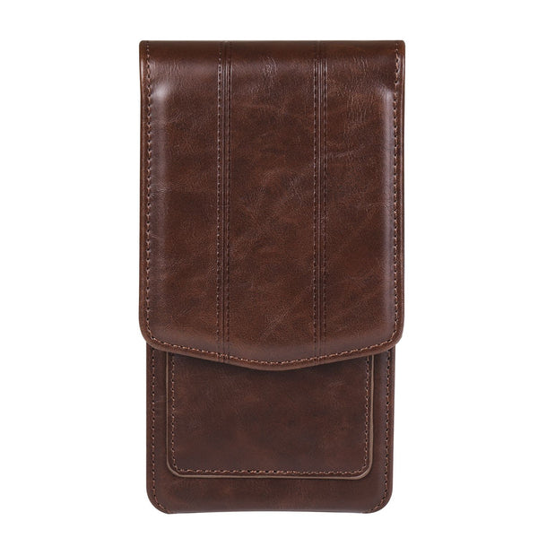 Cell Phone Waist Holster with Clip Leather,Travel Sport Mobile Phone Belt Pouch Purse Men Card Holder Waist Wallet Belt Loop Pocket with Carabiner Hook Bumbag（dark brown 6.5in）