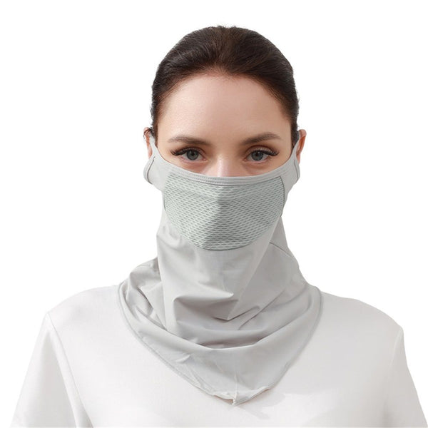 Hanging ear cycling face mask sports scarf for women, breathable thin outdoor sunshade for men, golf sun protection face mask（light gray）