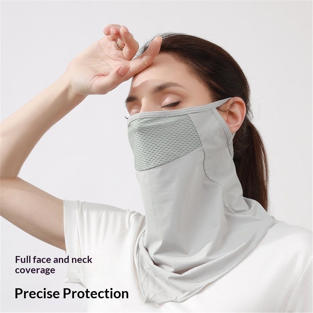Hanging ear cycling face mask sports scarf for women, breathable thin outdoor sunshade for men, golf sun protection face mask（light gray）