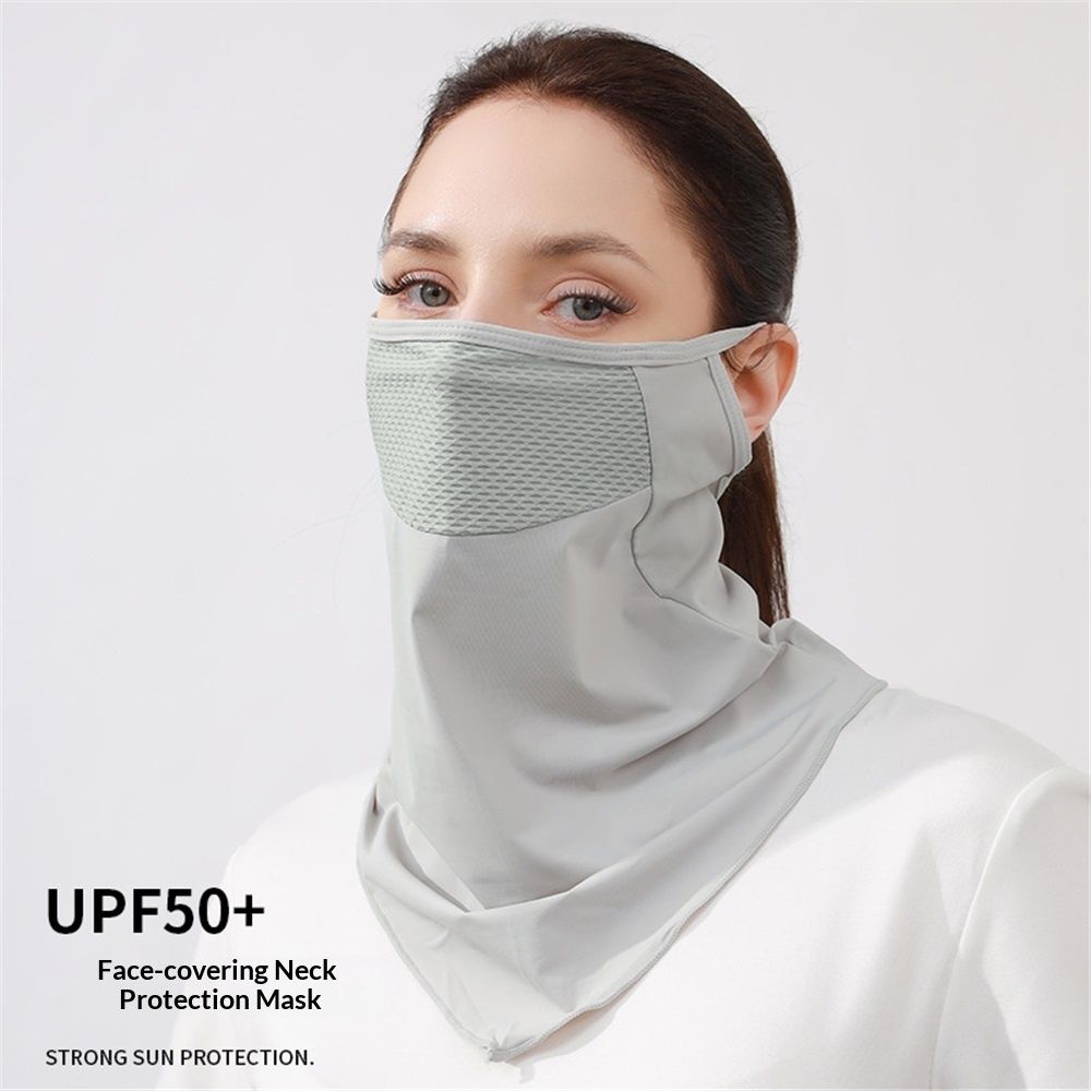 Hanging ear cycling face mask sports scarf for women, breathable thin outdoor sunshade for men, golf sun protection face mask（light gray）