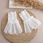 4pcs  gloves with white sleeves and women's sexy lace elastic bracelet cuffs, suitable for role-playing, weddings, tea parties, and masquerade parties.  White
