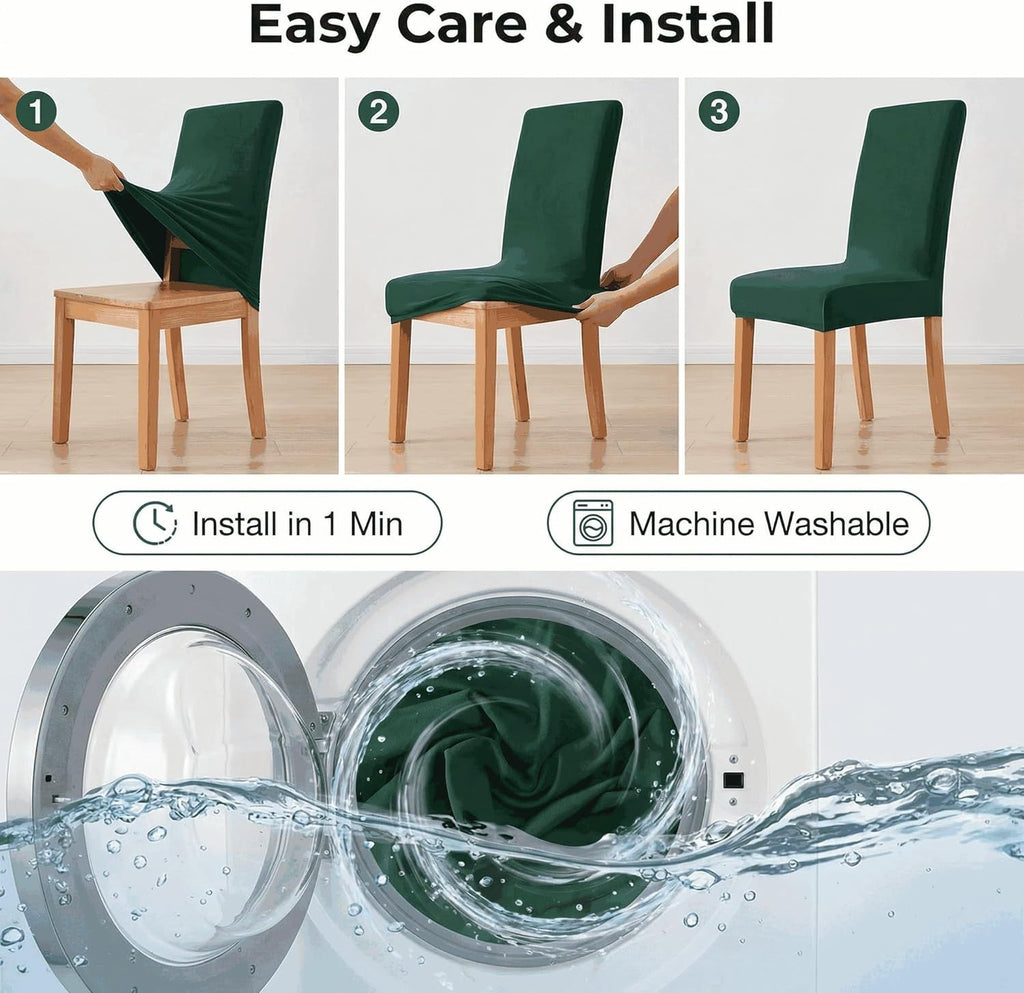 Chemical Fiber Stretch Dining Room Chair Covers -  Chair Slipcovers - Stretchable Removable Furniture Protectors (2, dark green)