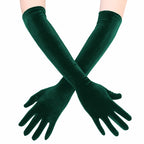 A pair of Long Opera Gloves for Women Velvet Gloves   Stretchy Elbow Length Halloween Costume Gloves（green）