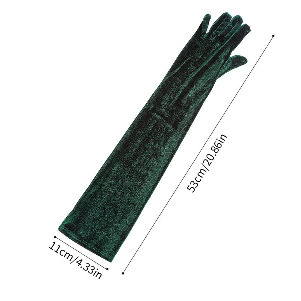 A pair of Long Opera Gloves for Women Velvet Gloves   Stretchy Elbow Length Halloween Costume Gloves（green）