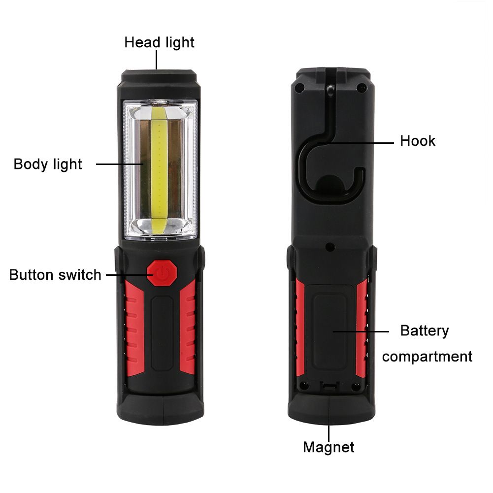 Portable LED Work Light, Pivot Flashlight, Super Bright Mechanic Car Emergency Flash Light, Battery Operated（Battery not included）