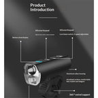 Super Bright Front Bike Light for Night Riding, Bike Headlight USB Rechargeable, Waterproof Front Bicycle Lights, 360° Rotatable